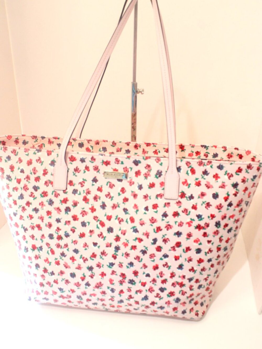 Kate Spade Pastel Pink Floral, Double Handle Tote, Gold Hardware, Zipper Closure